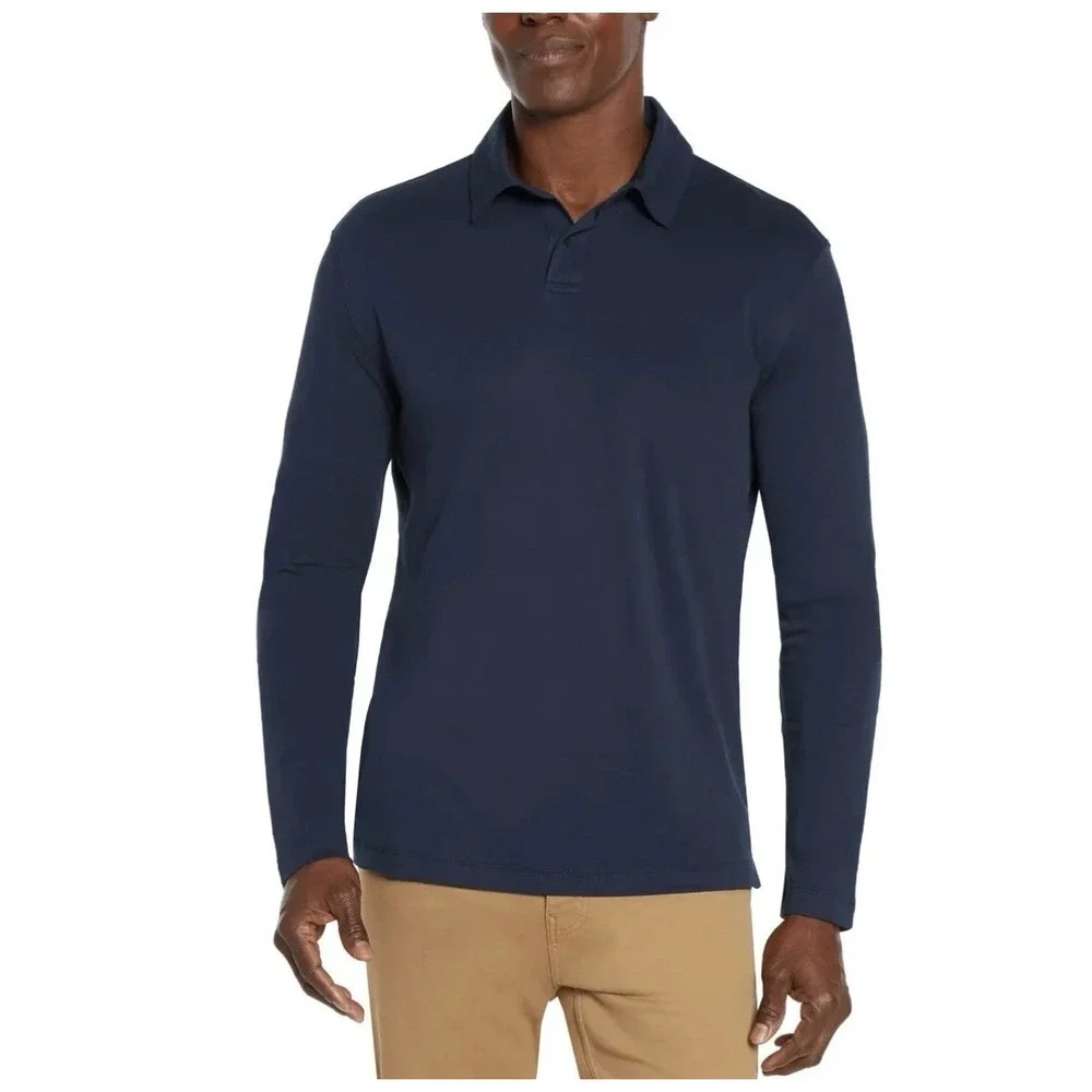 NWT Banana Republic Men's Long Sleeve Luxe Touch Polo‎ Navy Blue Size XXL